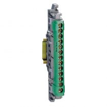 Bornier de répartition isolé IP2X terre - 1 connexion 6mm² à 25mm² - vert - longueur 113mm (004834)