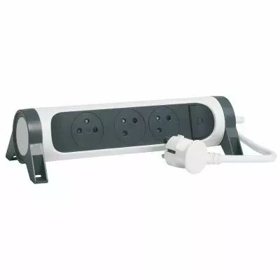 Rallonge multiprise bloc rotatif 3x2P+T Surface , interrupteur et cordon 1,5m - blanc et gris fonc� (049442)