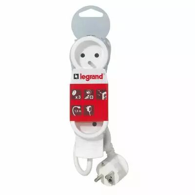 Rallonge multiprise 3 prises de courant 2P+T 16A 230V avec cordon 1,5m - blanc et gris (050051)