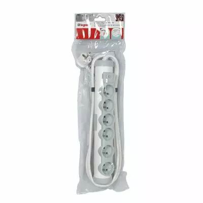 Rallonge multiprise 6 prises de courant 2P+T 16A 230V avec bloc de prise rotatif et cordon 1,5m - blanc et gris (050083)