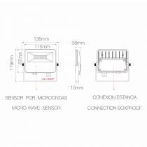 Projecteur SKY-V3 NOIR LED MICROWAVE SENSOR 220V. 10W. 5000K (4351)