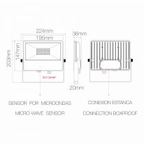 Projecteur SKY-V3 Blanc  LED MICROWAVE SENSOR 220V. 50W. 4000K (4354)