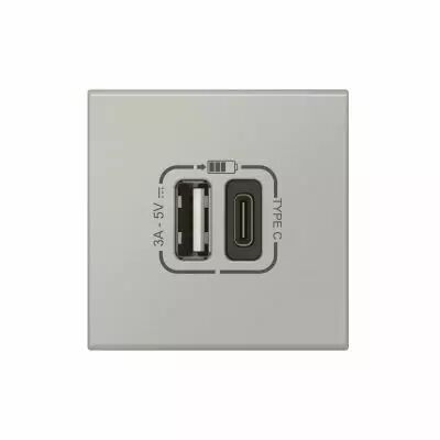 Prise USB Type-A + USB Type-C 3A 15W Mosaic Link 230V - 2 modules noir alu (079293L)