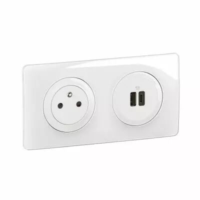 Kit 2P+T Surface et USB A+C 15W C�liane pr�c�bl�es + bo�te - complet Blanc (CK0143)