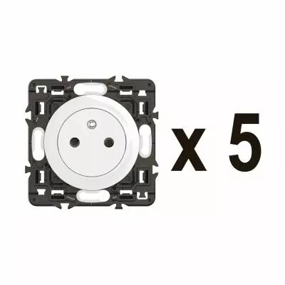 Lot 5 prises 2P+T Surface C�liane enjoliveurs Blanc et supports (CL5111)