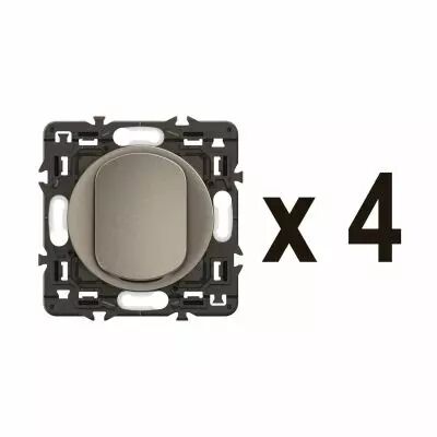 Lot 4 interrupteurs ou-va-et-vient C�liane 10AX enjoliveurs Titanium et supports (CL7001)