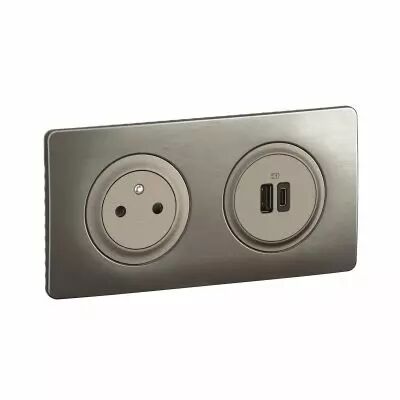 Kit 2P+T Surface et USB A+C 15W C�liane pr�c�bl�es + bo�te - complet Titanium (CO0143)