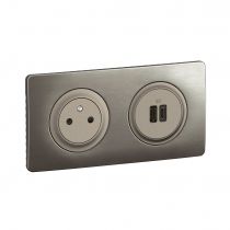 Kit 2P+T Surface et USB A+C 15W Céliane précâblées + boîte - complet Titanium (CO0143)