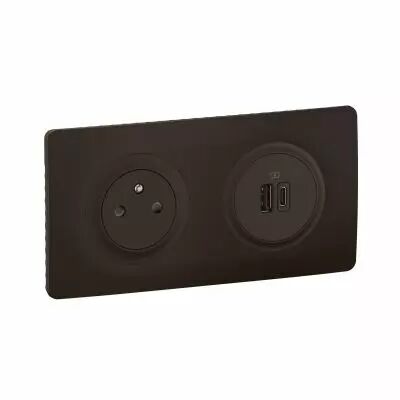 Kit 2P+T Surface et USB A+C 15W C�liane pr�c�bl�es + bo�te - complet Noir (CS0143)