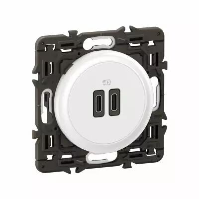 Prise 2 USB C�liane 20W Power Delivery Type-C+C enjoliveur Blanc et support (CX0154)