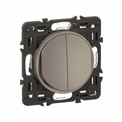 Double interrupteur ou va-et-vient C�liane 10AX enjoliveur Titanium et support (CY2001)