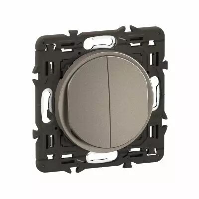 Double poussoir inverseur C�liane 6A enjoliveur Titanium et support (CY2031)