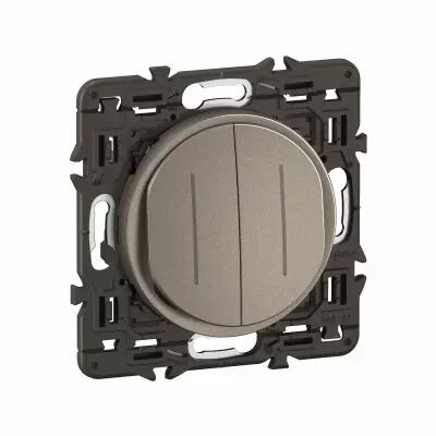 Double interrupteur t�moin C�liane 10AX enjoliveur Titanium, support et voyant (CY4001)