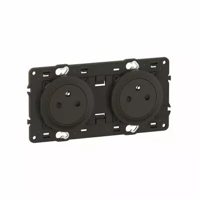 Double prise 2P+T Surface C�liane pr�c�bl�e enjoliveurs Noir et support (CZ0112)