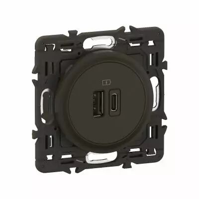Prise 2 USB C�liane 15W Type-A+C enjoliveur Noir et support (CZ0153)