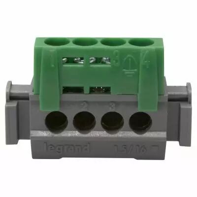 bornier de r�partition isol� ip2x terre - 4 connexions 1,5-16mm�- vert long.47mm (004830)