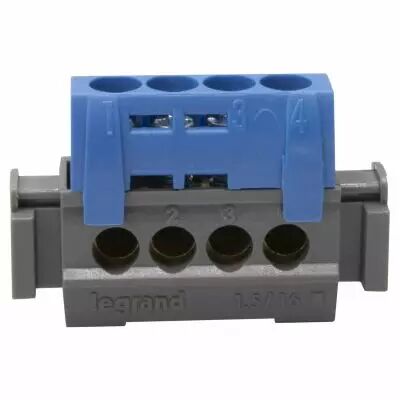 bornier de r�partition isol� ip2x neutre - 4x1,5mm� � 16mm� - bleu - long. 47mm (004840)