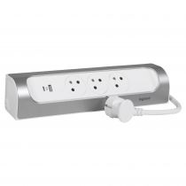 rallonge d'angle 3x2p+t surface et usb a+c avec cordon 1m - blanc/alu (049406)