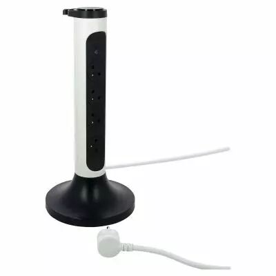 rallonge tour 4x2p+t surface ,interrupteur, parafoudre et cordon 2m - blanc/gris (049410)