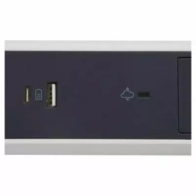 rallonge 5x2p+t surface, inter, parafoudre, usb a+c et cordon 1,5m - blanc/gris (049421)