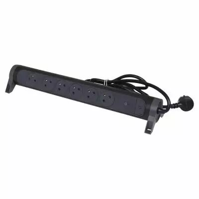 rallonge 6x2p+t surface avec inter, parafoudre et cordon 1,5m - noir/gris (049427)