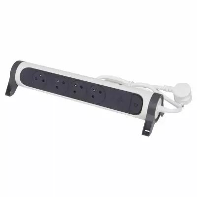 rallonge 4x2p+t surface avec inter, cordon 1,5m et disjoncteur+led - blanc/gris (049440)