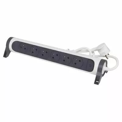 rallonge 6x2p+t surface avec interrupteur et cordon 1,5m 3g 1mm� - blanc/gris (049454)