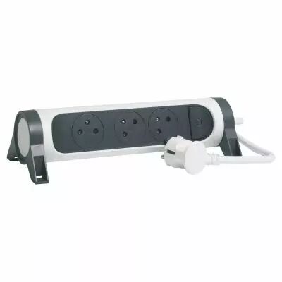 rallonge 3x2p+t surface avec interrupteur et cordon 3m 3g 1,5mm� - blanc/gris (049458)