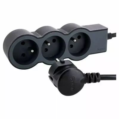 rallonge 3x2p+t avec cordon 1,5m 3g 1mm� - noir/gris fonc� (049472)