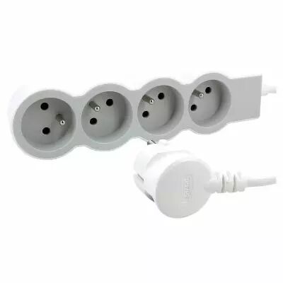rallonge 4x2p+t avec cordon 1,5m 3g 1mm� - blanc/gris clair (049475)