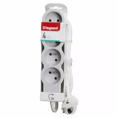 rallonge 4x2p+t avec cordon 3m 3g 1,5mm� - blanc/gris clair (049490)