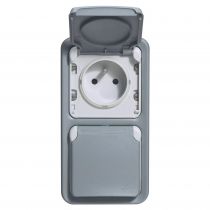 double prise de courant avec terre plexo apparent vertical - gris (069913)