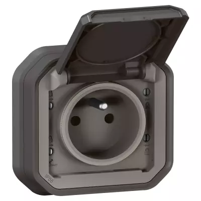 prise de courant avec volet plexo complet encastr� avec griffes - anthracite (070038)