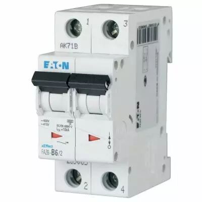 disjoncteur faz6, 2a, 2p, 6ka (en 60898) 10ka (iec/en 60947-2), courbe c (239097)