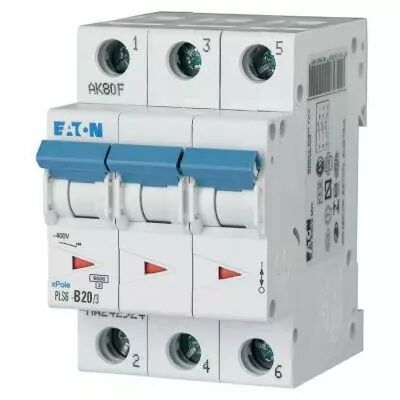 disjoncteur modulaire pls6, 3p, 20a ,6ka (en 60898), courbe c (242950)