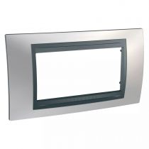 unica top - plaque de finition - 4 mod. hor. 45mm - chrome satiné liseré graph. (mgu66.104.238)