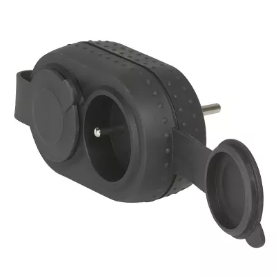 legrand-fiche 2x2p+t frontales 16a avec bouchon ip44 caoutchouc - noir (050470)