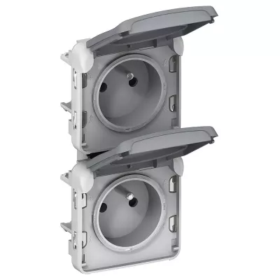 legrand-double prise 2p+t pr�c�bl�es � la verticale plexo composable ip55 16a 250v -gris (069563)