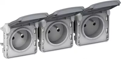 legrand-triple prise 2p+t pr�c�bl�es horizontale plexo composable ip55 16a 250v - gris (069564)