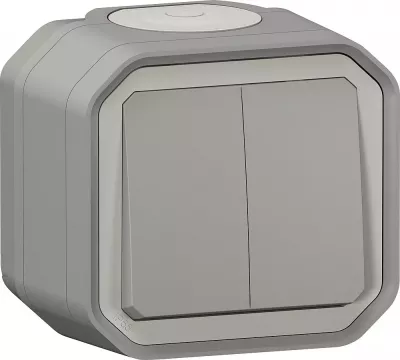 legrand-commande double interrupteur ou poussoir plexo complet saillie gris (069715l)