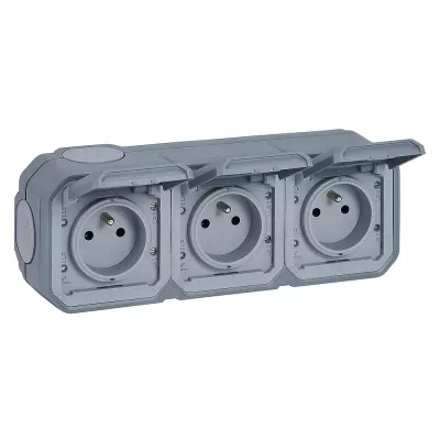 legrand-triple prise de courant pr�c�bl�e plexo - complet gris (069763l)