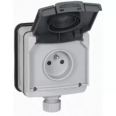 legrand-prise de courant �tanche 2p+t avec volet plexo ip66 complet 16a 250v~ - gris (090466)