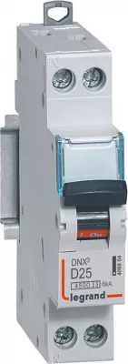 legrand-disjoncteur dnx� 4500 - vis/vis - u+n 230v~ 25a - 4,5ka - courbe d - 1 module (406804)