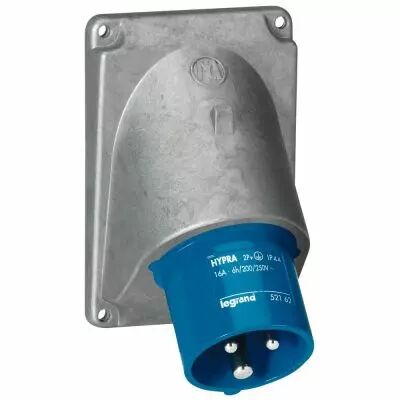 Socle connecteur Hypra - IP44 - 16 A - 200/250 V~ - 2P+T - m�tal (052162)