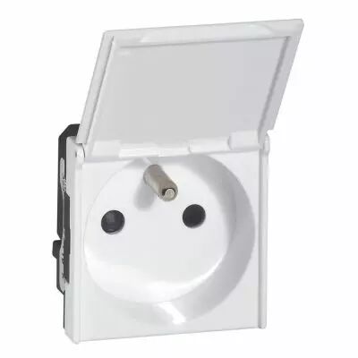 Prise Prog Mosaic - 2P+T droite - � volet - bornes auto - 2 mod - blanc (077119)