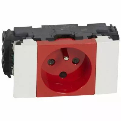 Prise pour goulotte clippage direct Prog Mosaic - 2P+T d�tromp - 2 mod - rouge (077121)