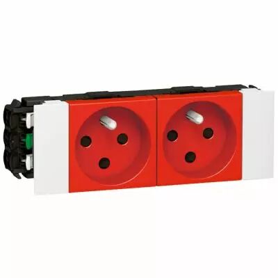 Prise pour goulotte clippage direct Prog Mosaic - 2x2P+T d�tromp - 4 mod - rouge (077122)