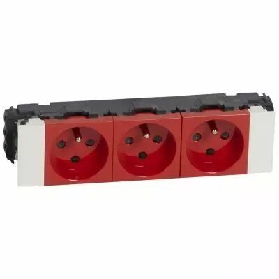 Prise pour goulotte clippage direct Prog Mosaic - 3x2P+T d�tromp - 6 mod - rouge (077123)