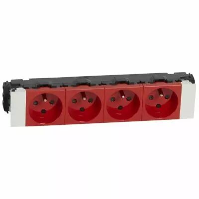 Prise pour goulotte clippage direct Prog Mosaic - 4x2P+T d�tromp - 8 mod - rouge (077124)