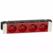 Prise pour goulotte clippage direct Prog Mosaic - 4x2P+T d&eacute;tromp - 8 mod - rouge (077124)